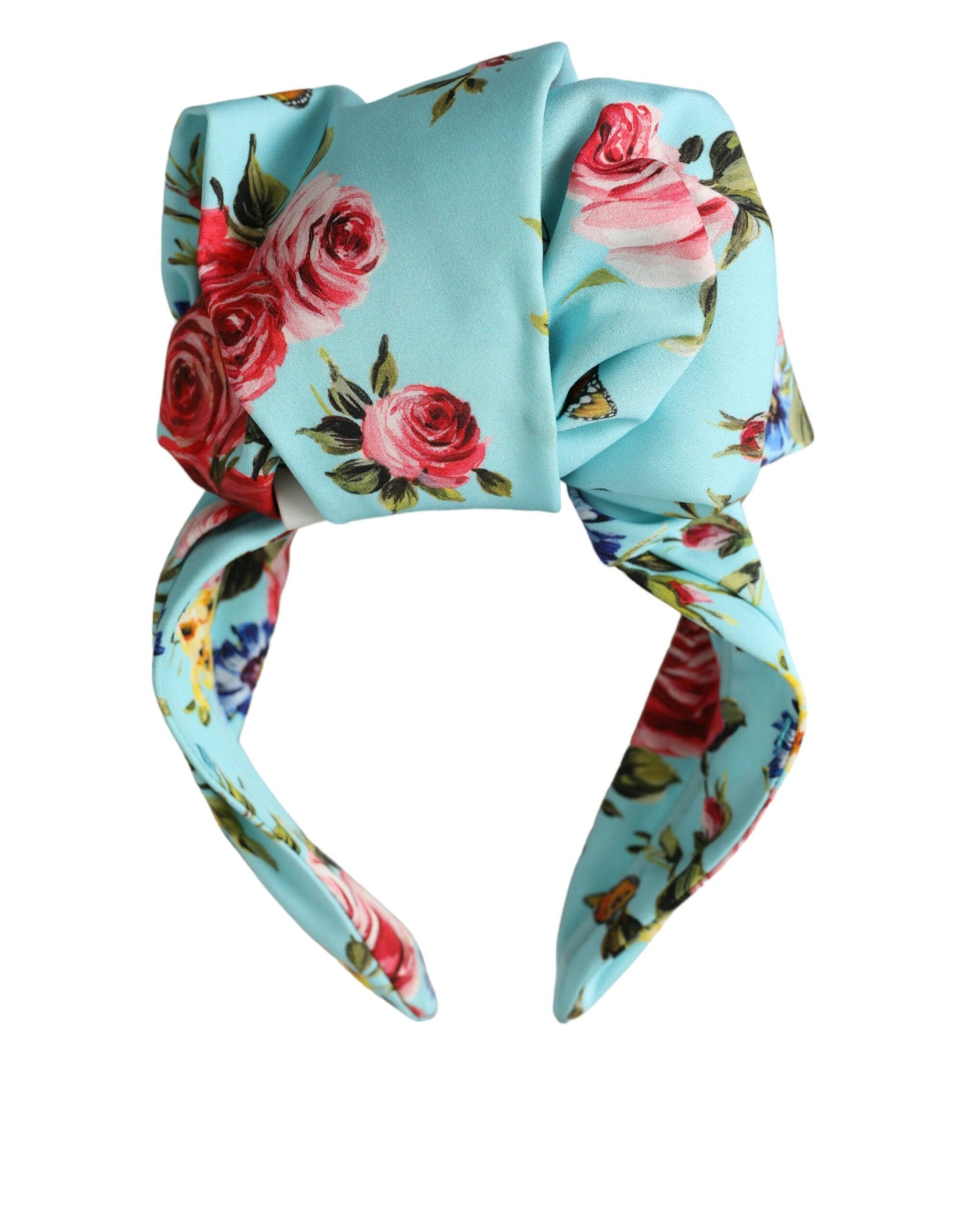 Dolce &amp; Gabbana Turquoise Floral Applique Silk Women Headband Diadem