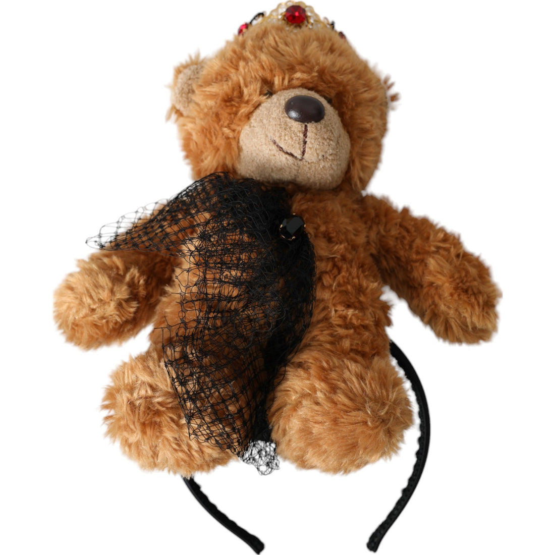 Dolce &amp; Gabbana Brown Teddy Bear Gold Crystal Crown Hair Band Diadem