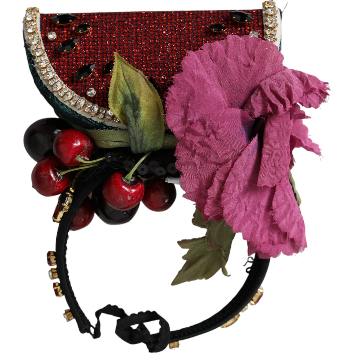 Dolce &amp; Gabbana Red Watermelon Cherry Crystal Hairband Statement Diadem