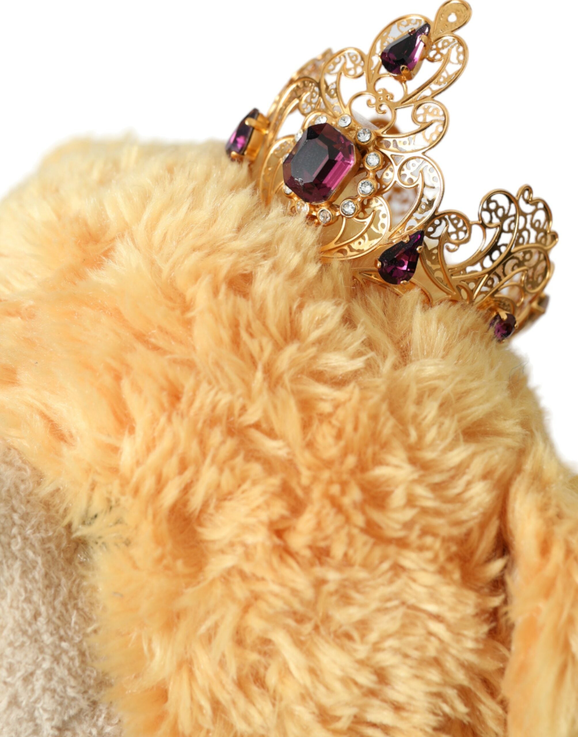 Dolce &amp; Gabbana Brown Teddy Bear Gold Crystal Crown Hair Band Diadem