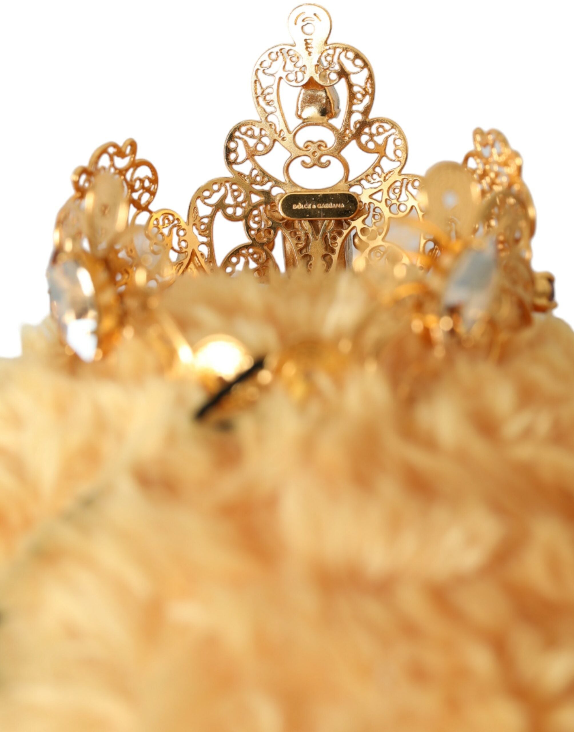 Dolce &amp; Gabbana Brown Teddy Bear Gold Crystal Crown Hair Band Diadem