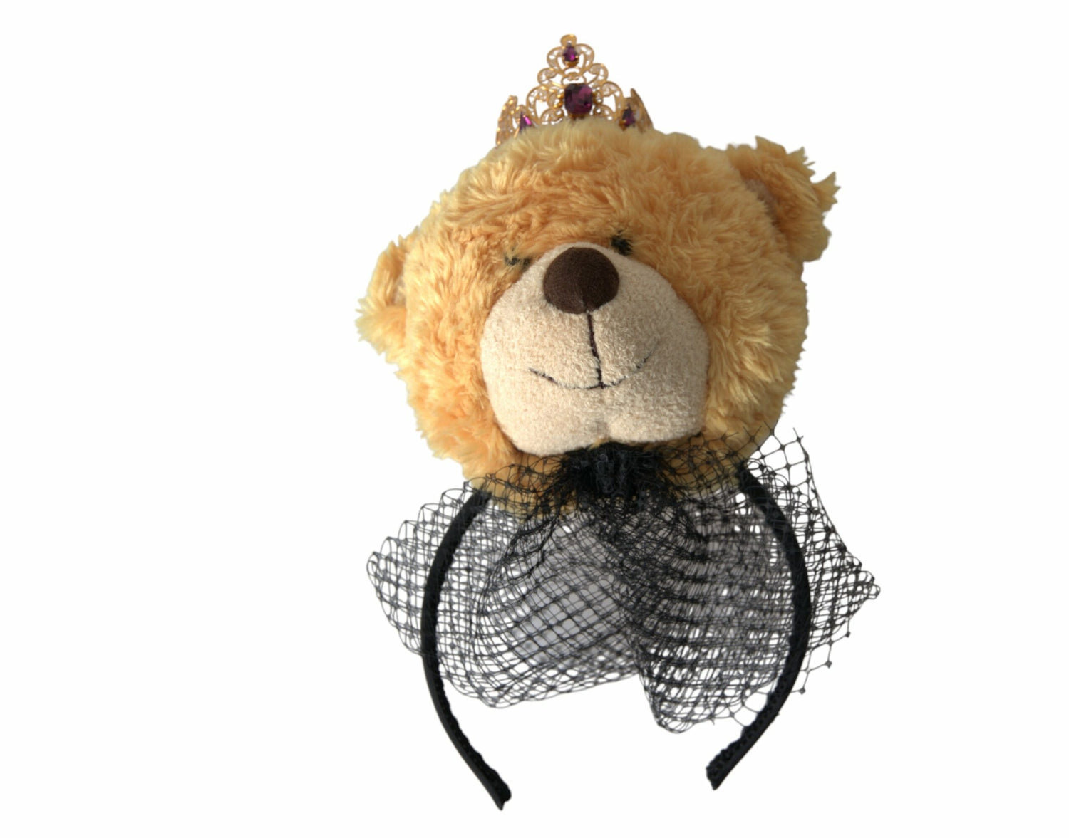 Dolce &amp; Gabbana Brown Teddy Bear Gold Crystal Crown Hair Band Diadem