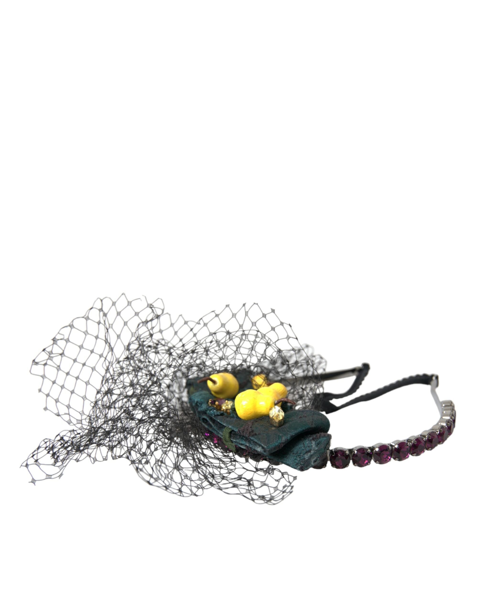 Dolce &amp; Gabbana Black Lemons Sicily Purple Crystal Net Headband Diadem