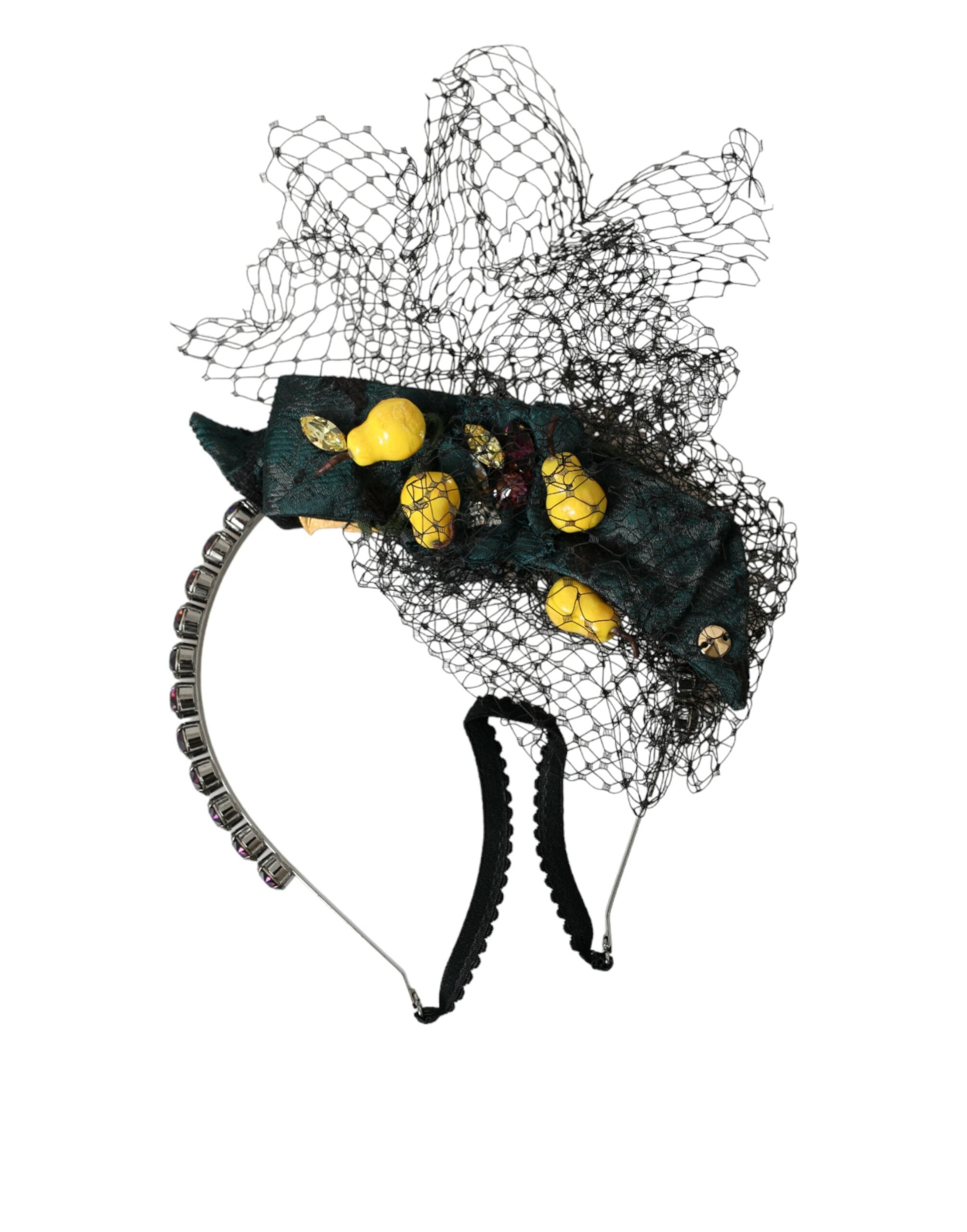 Dolce &amp; Gabbana Black Lemons Sicily Purple Crystal Net Headband Diadem