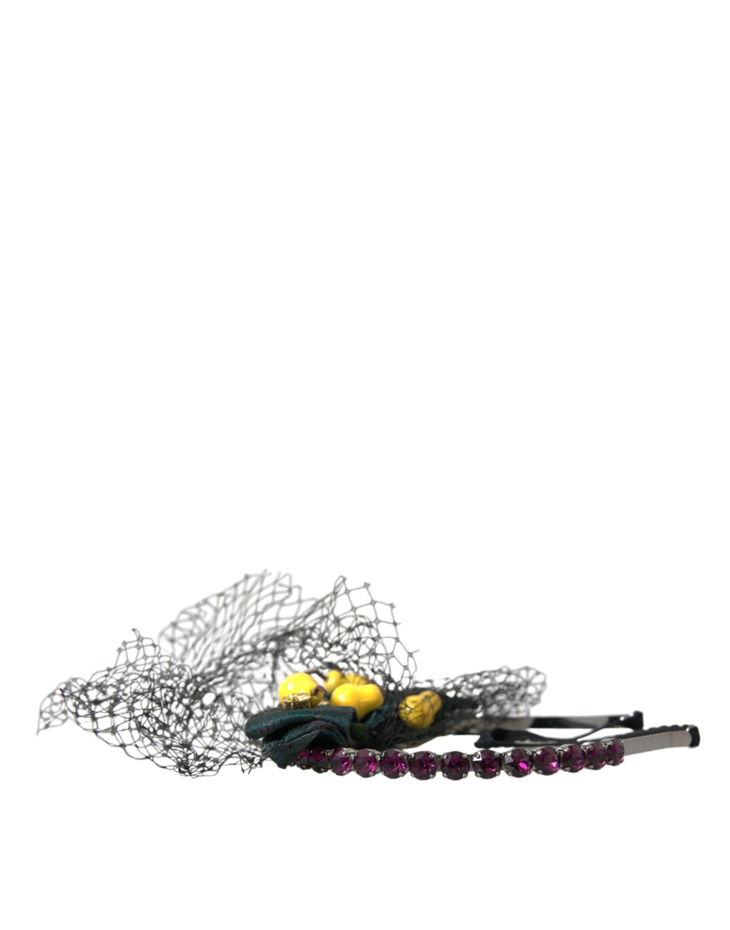 Dolce &amp; Gabbana Black Lemons Sicily Purple Crystal Net Headband Diadem