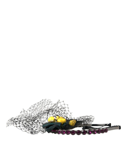 Dolce &amp; Gabbana Black Lemons Sicily Purple Crystal Net Headband Diadem