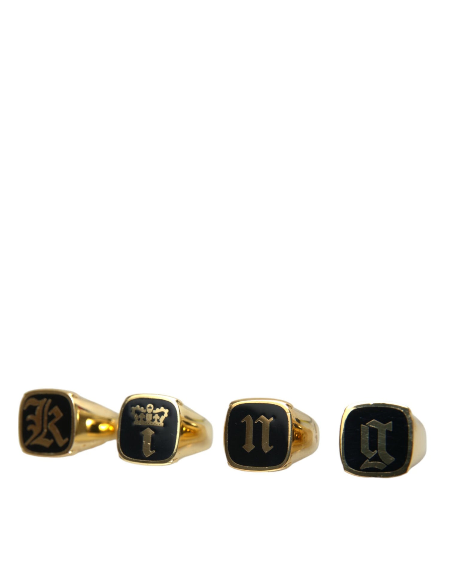 Dolce &amp; Gabbana Gold Brass KING Enamel Set of 4 Ring