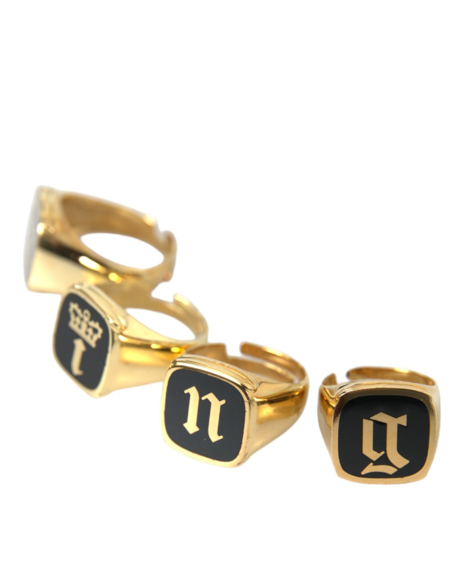 Dolce &amp; Gabbana Gold Brass KING Enamel Set of 4 Ring