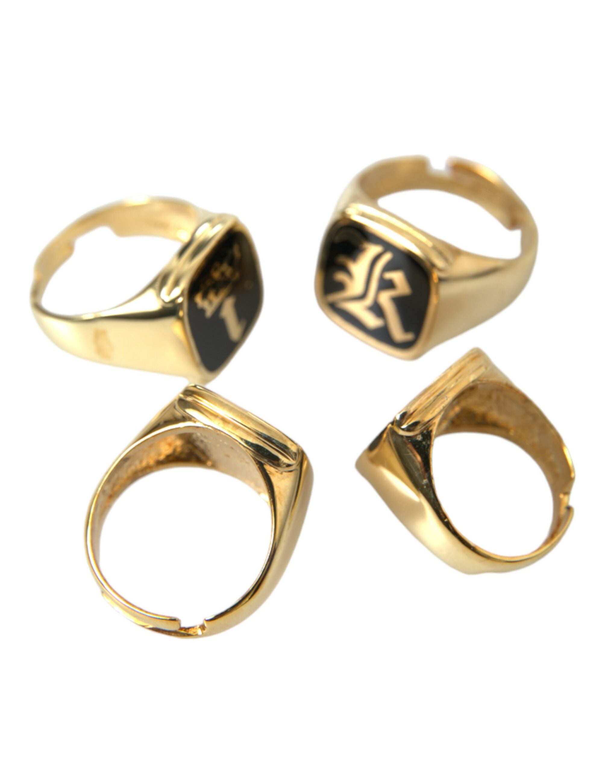 Dolce &amp; Gabbana Gold Brass KING Enamel Set of 4 Ring