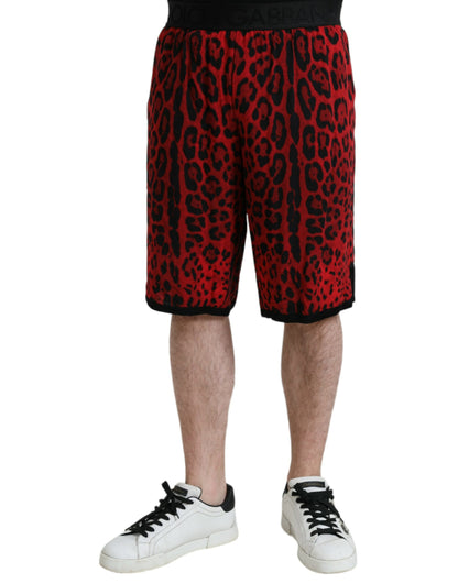 Dolce &amp; Gabbana Red Leopard Print Viscose Bermuda Shorts