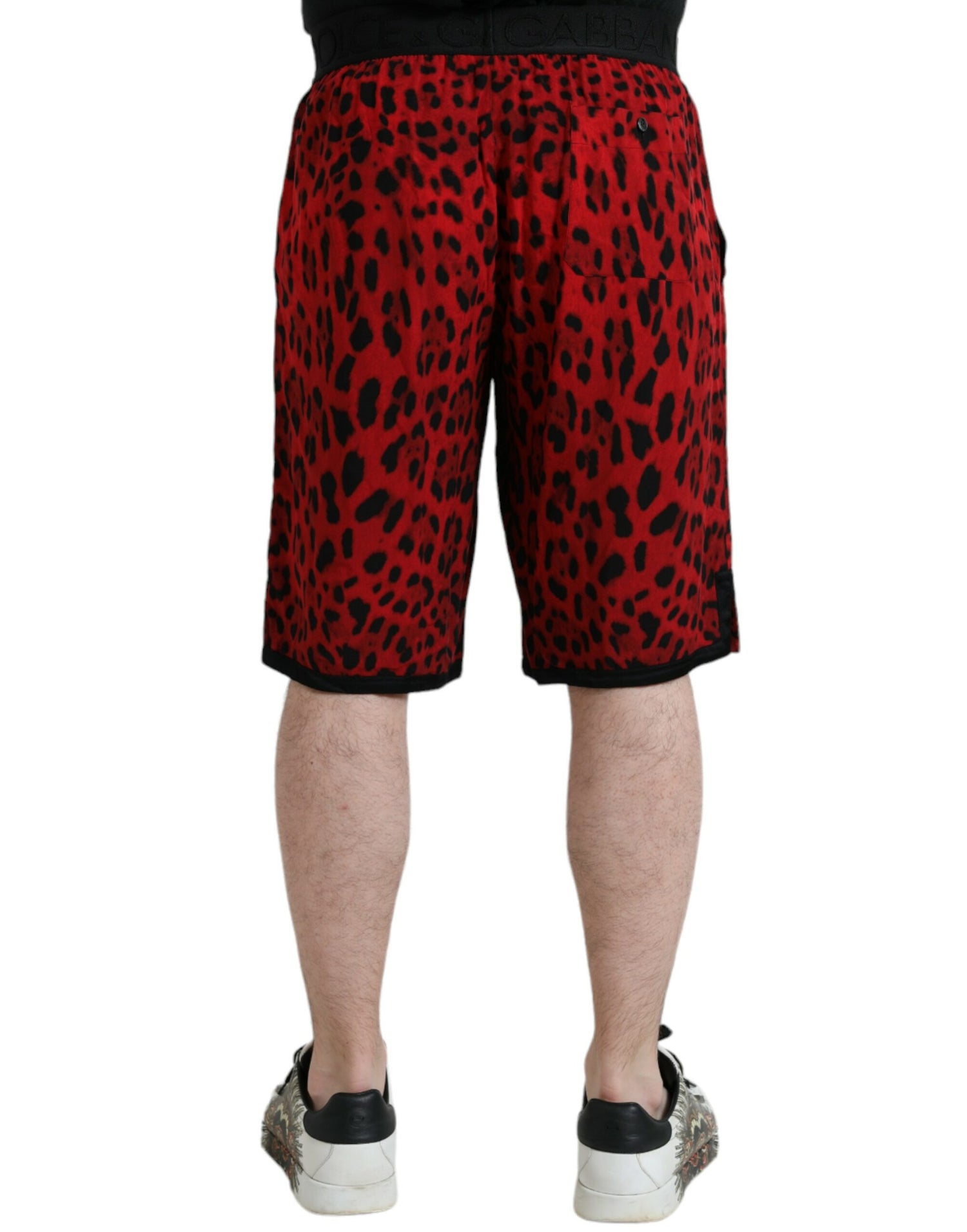 Dolce &amp; Gabbana Red Leopard Print Viscose Bermuda Shorts