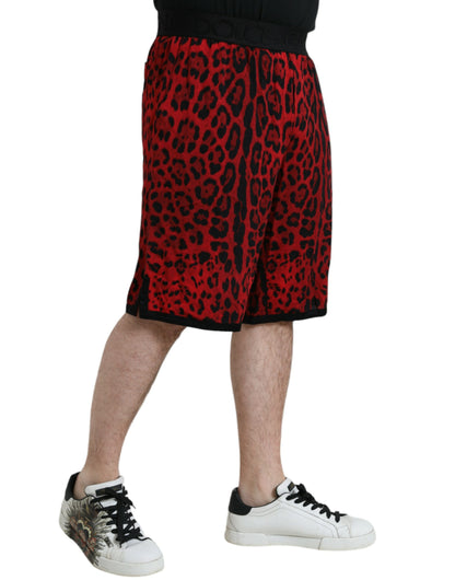 Dolce &amp; Gabbana Red Leopard Print Viscose Bermuda Shorts