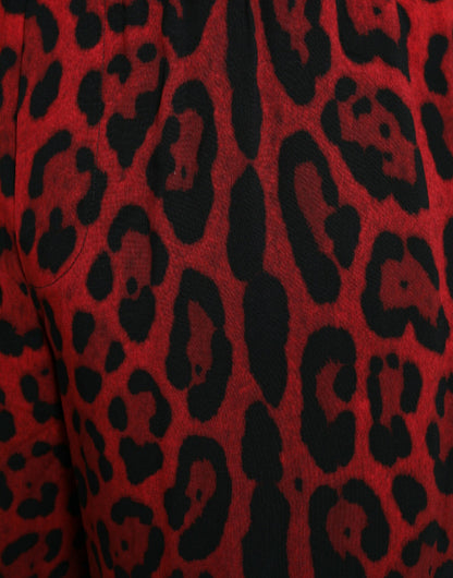 Dolce &amp; Gabbana Red Leopard Print Viscose Bermuda Shorts