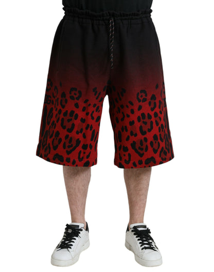 Dolce &amp; Gabbana Red Leopard Print Cotton Bermuda Shorts