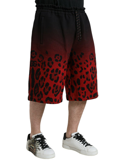 Dolce &amp; Gabbana Red Leopard Print Cotton Bermuda Shorts