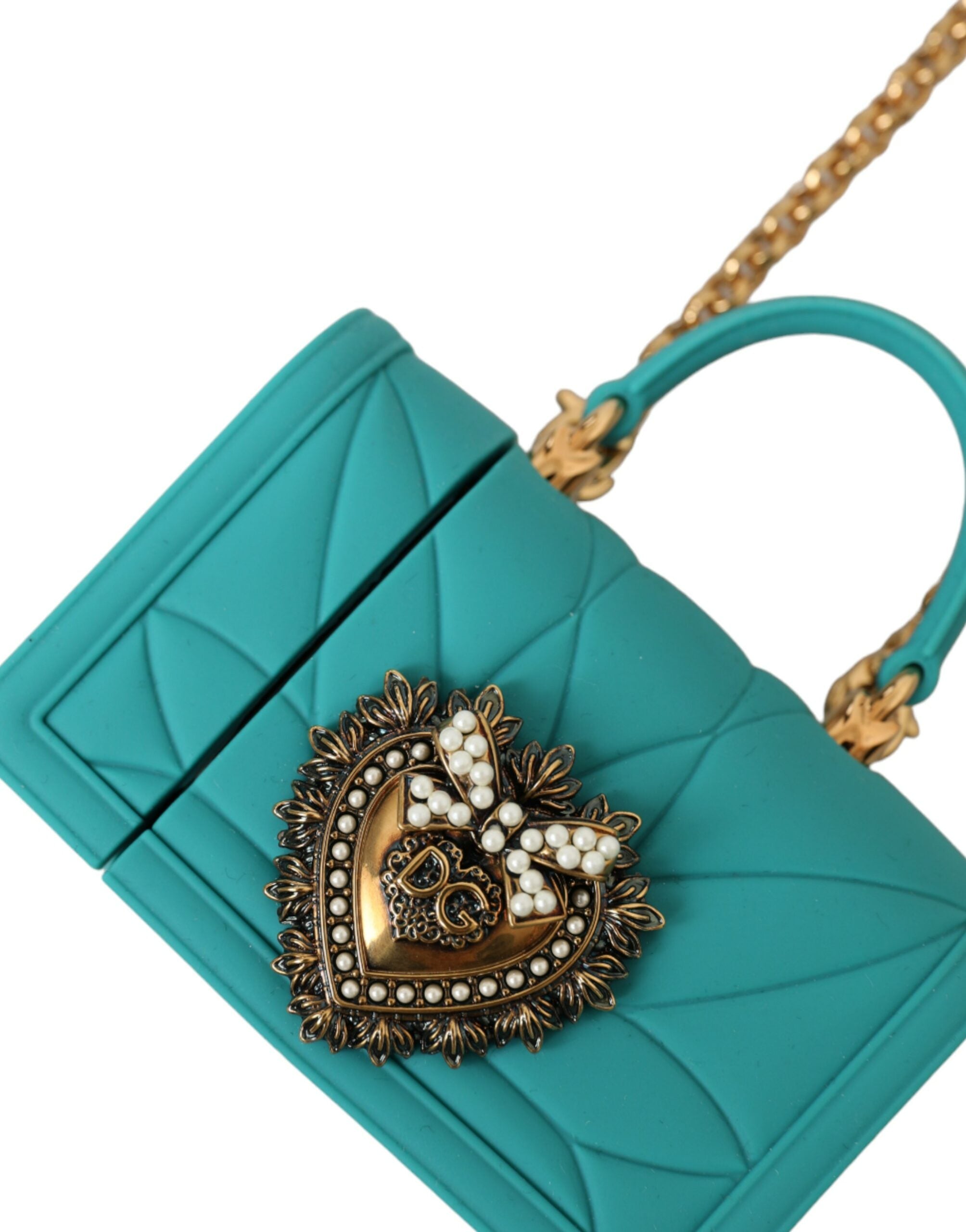 Dolce &amp; Gabbana Turquoise Silicone Devotion Heart Cover Bag Airpods Case