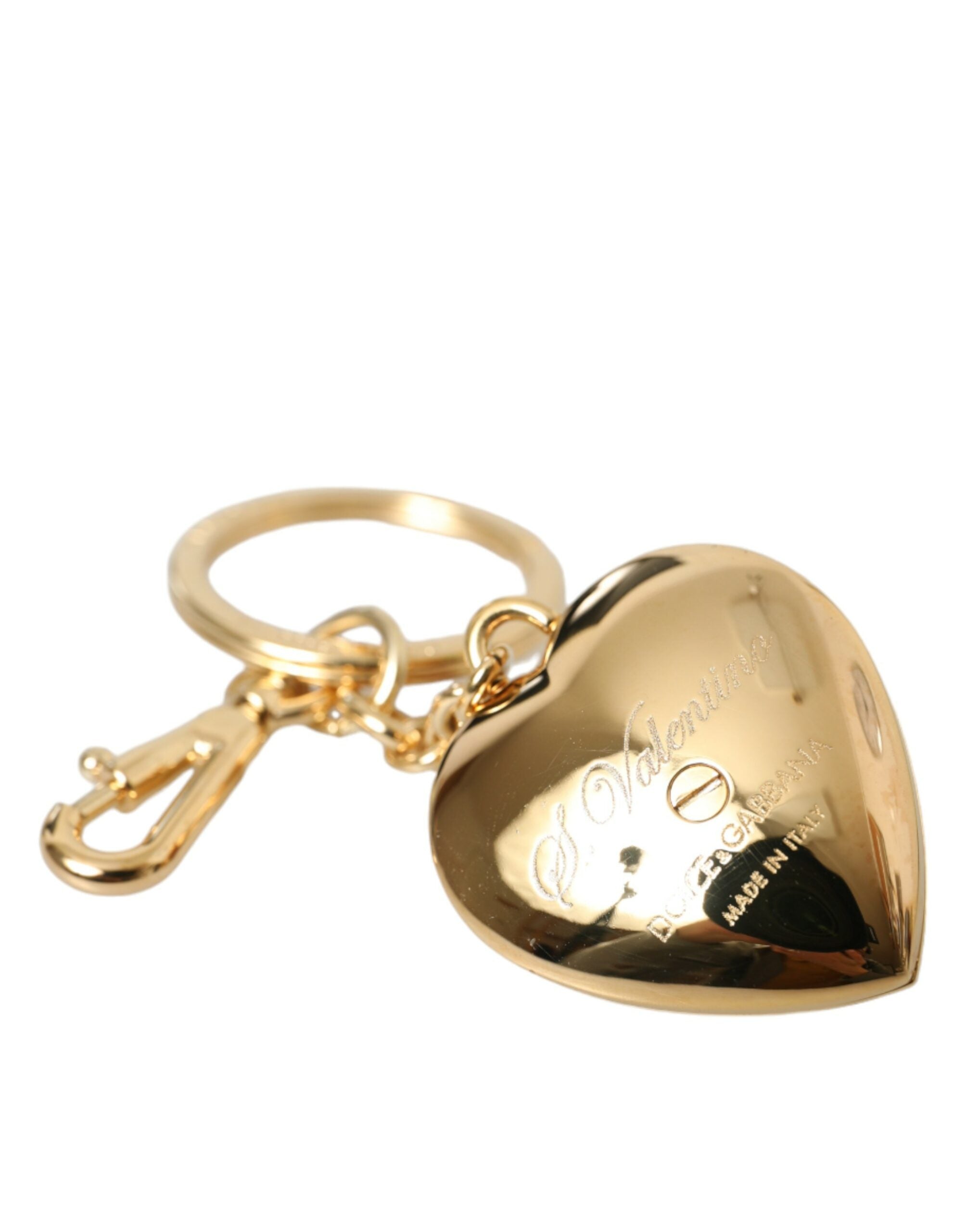 Dolce &amp; Gabbana Metallic Gold Brass Heart Floral Pendant Keychain Keyring