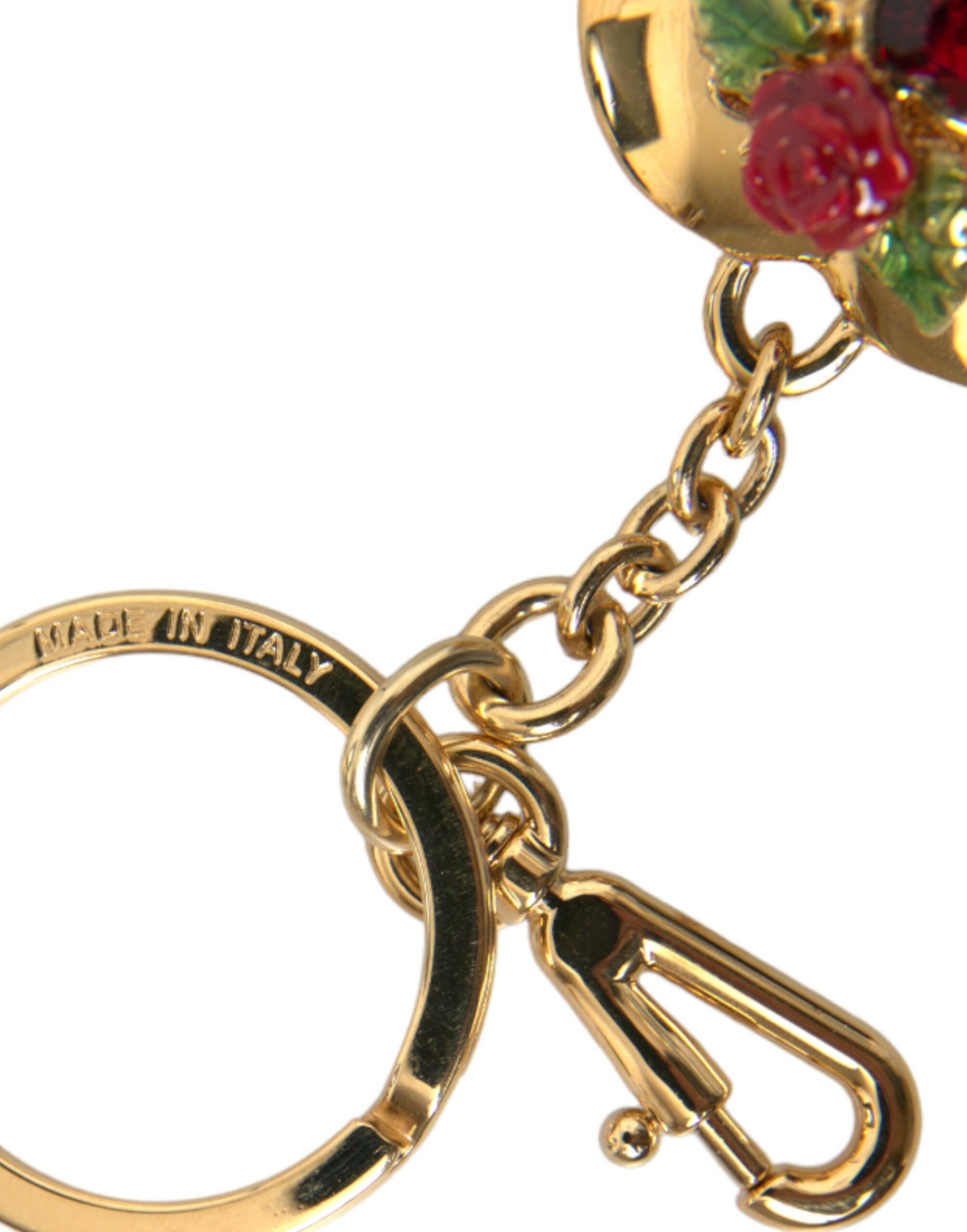 Dolce &amp; Gabbana Metallic Gold Brass Heart Floral Pendant Keychain Keyring