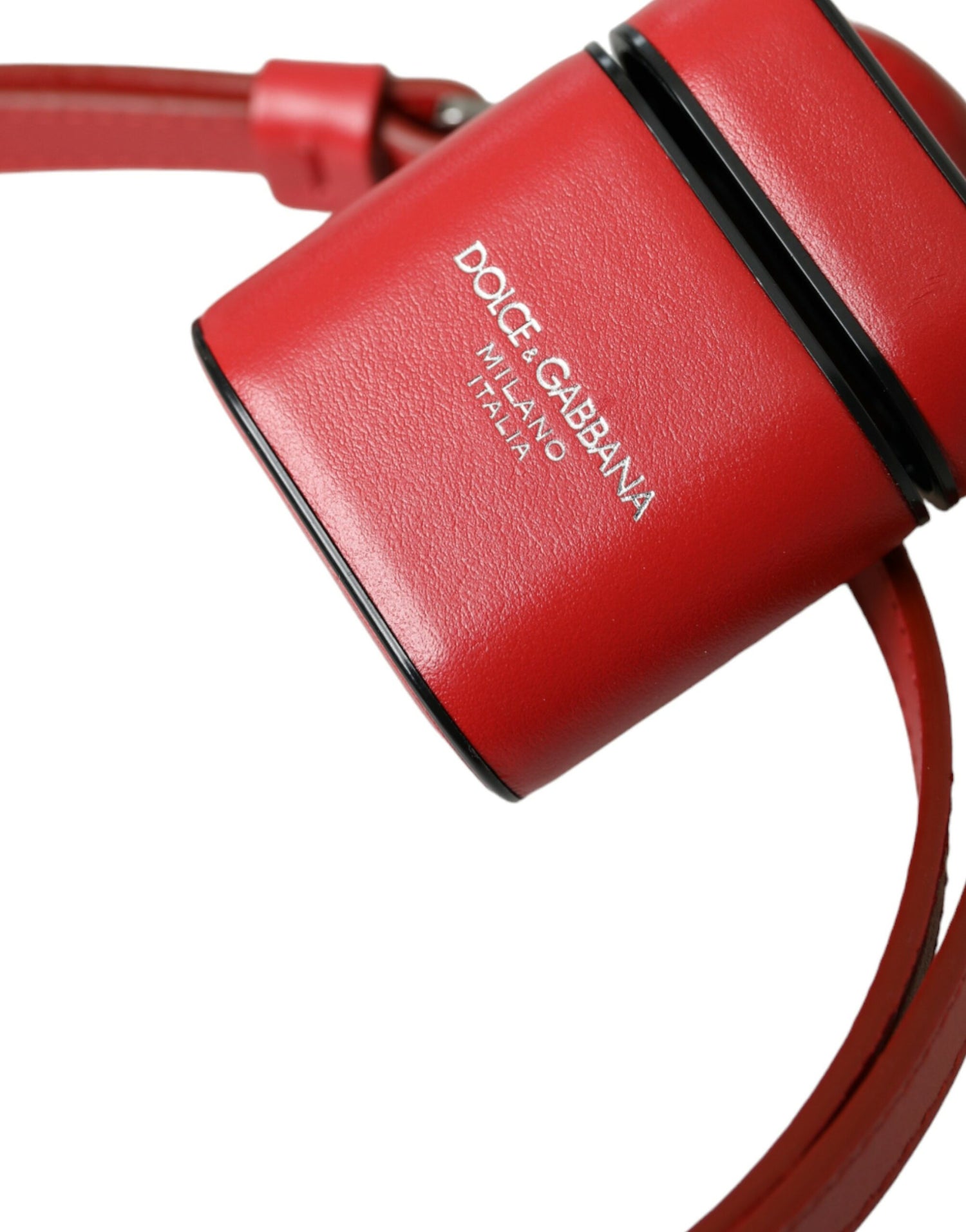 Dolce &amp; Gabbana Red Calfskin Leather Logo Print Strap Men Airpods Case