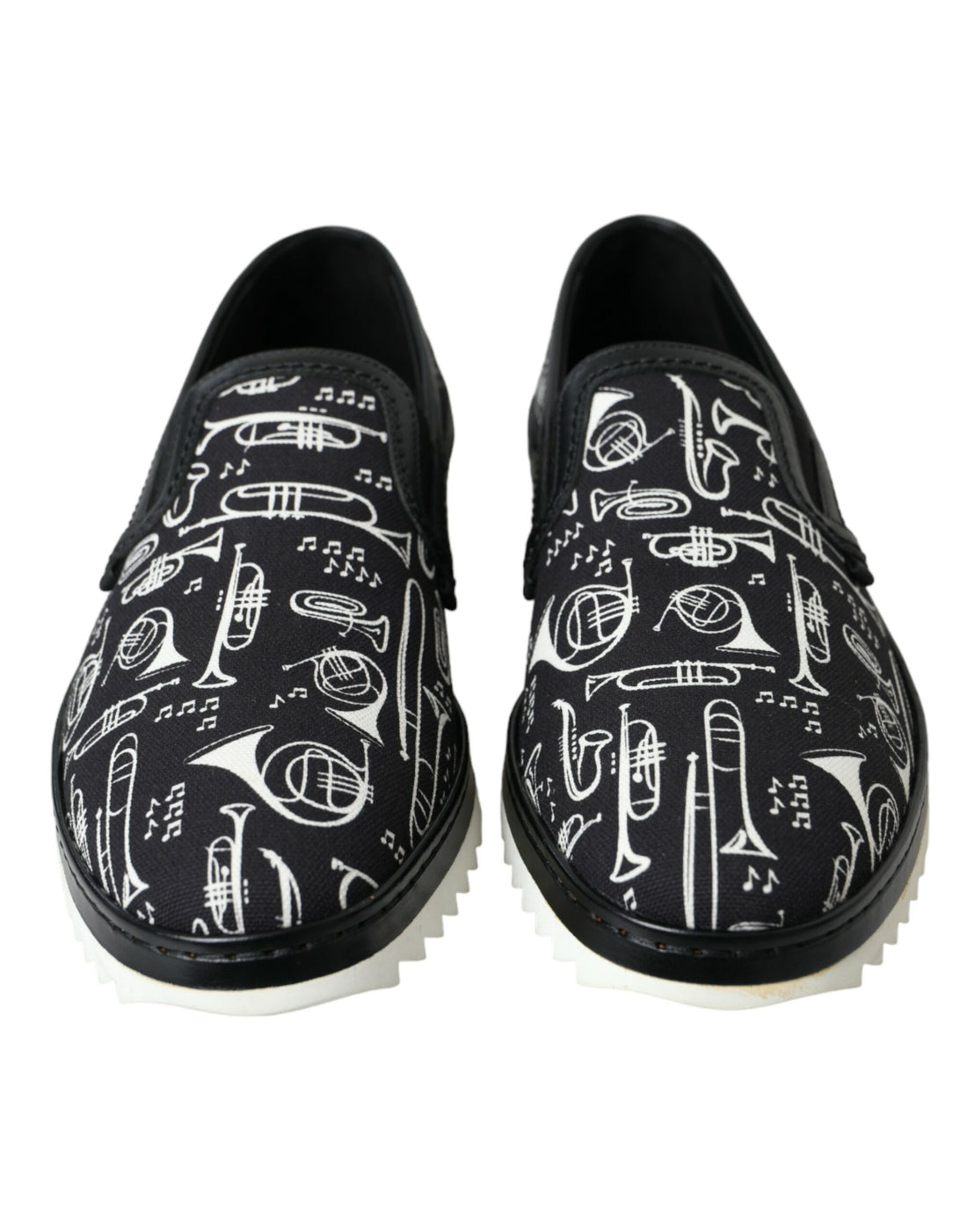 Dolce &amp; Gabbana Black Instrument Print Slip On Loafers Shoes