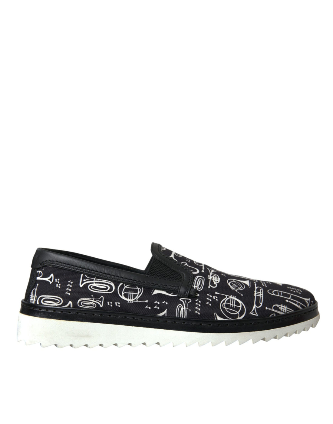 Dolce &amp; Gabbana Black Instrument Print Slip On Loafers Shoes