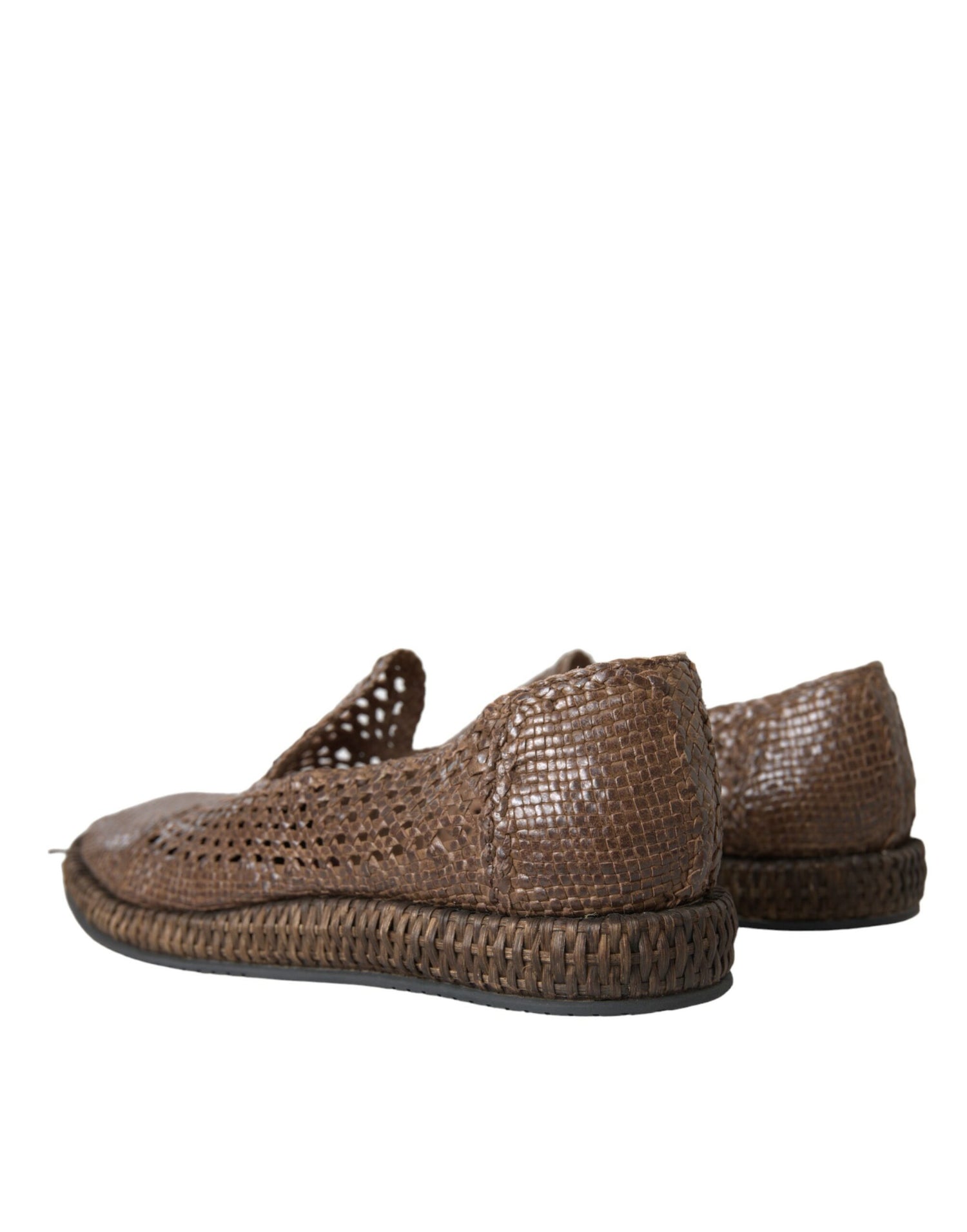 Dolce &amp; Gabbana Brown Woven Leather Loafers Casual Shoes