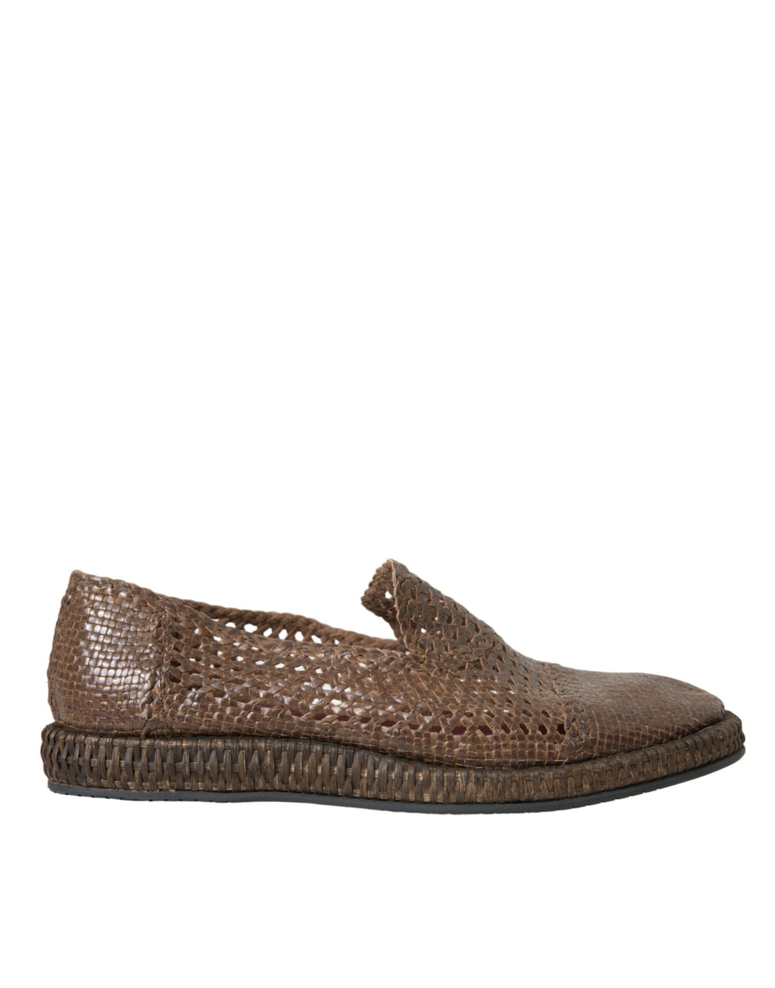 Dolce &amp; Gabbana Brown Woven Leather Loafers Casual Shoes