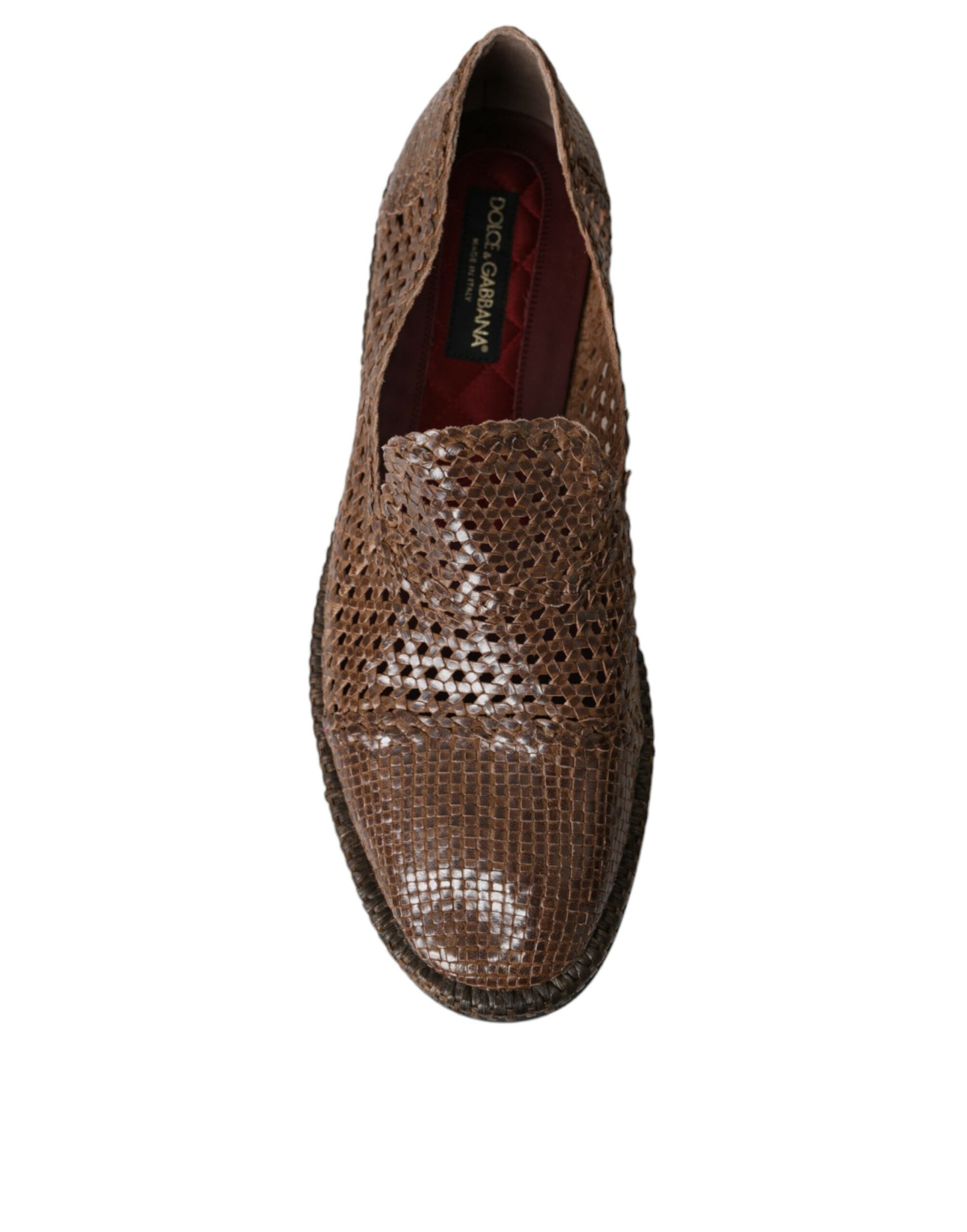 Dolce &amp; Gabbana Brown Woven Leather Loafers Casual Shoes