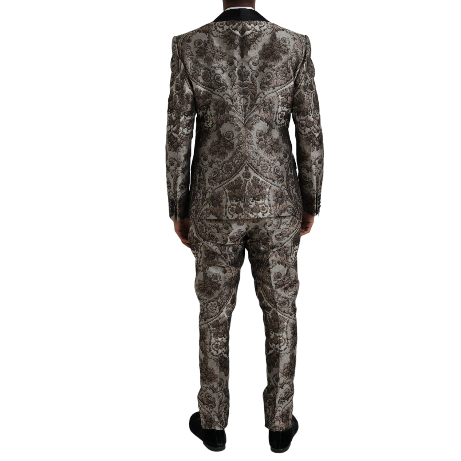 Dolce &amp; Gabbana Brown Floral Jacquard Formal 3 Piece Suit