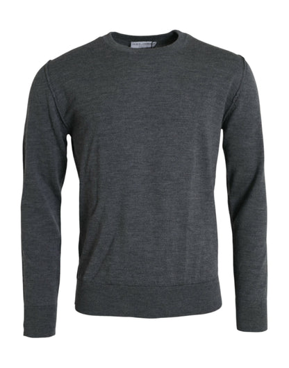 Dolce &amp; Gabbana Dark Gray Wool Crew Neck Pullover Sweater