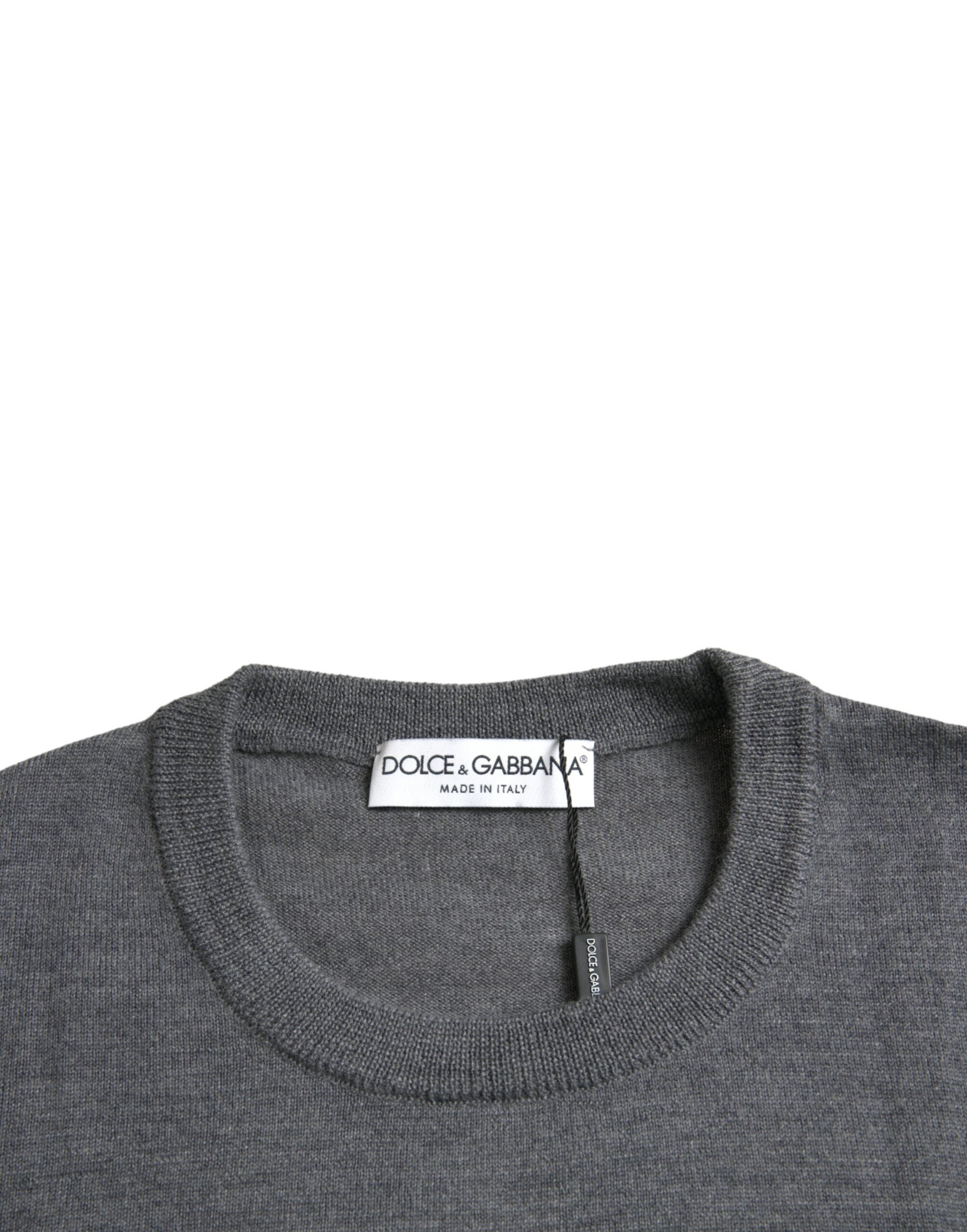 Dolce &amp; Gabbana Dark Gray Wool Crew Neck Pullover Sweater