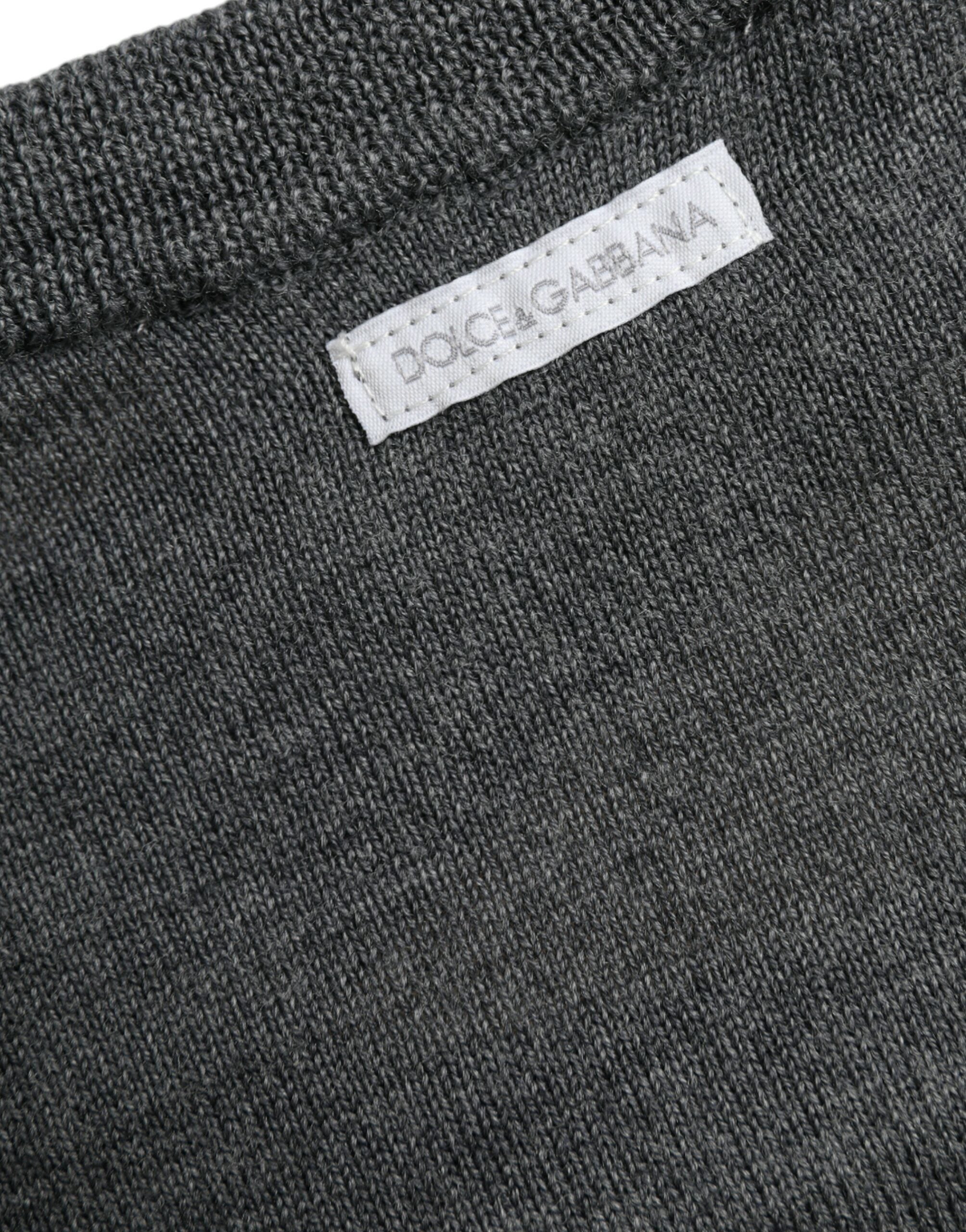 Dolce &amp; Gabbana Dark Gray Wool Crew Neck Pullover Sweater