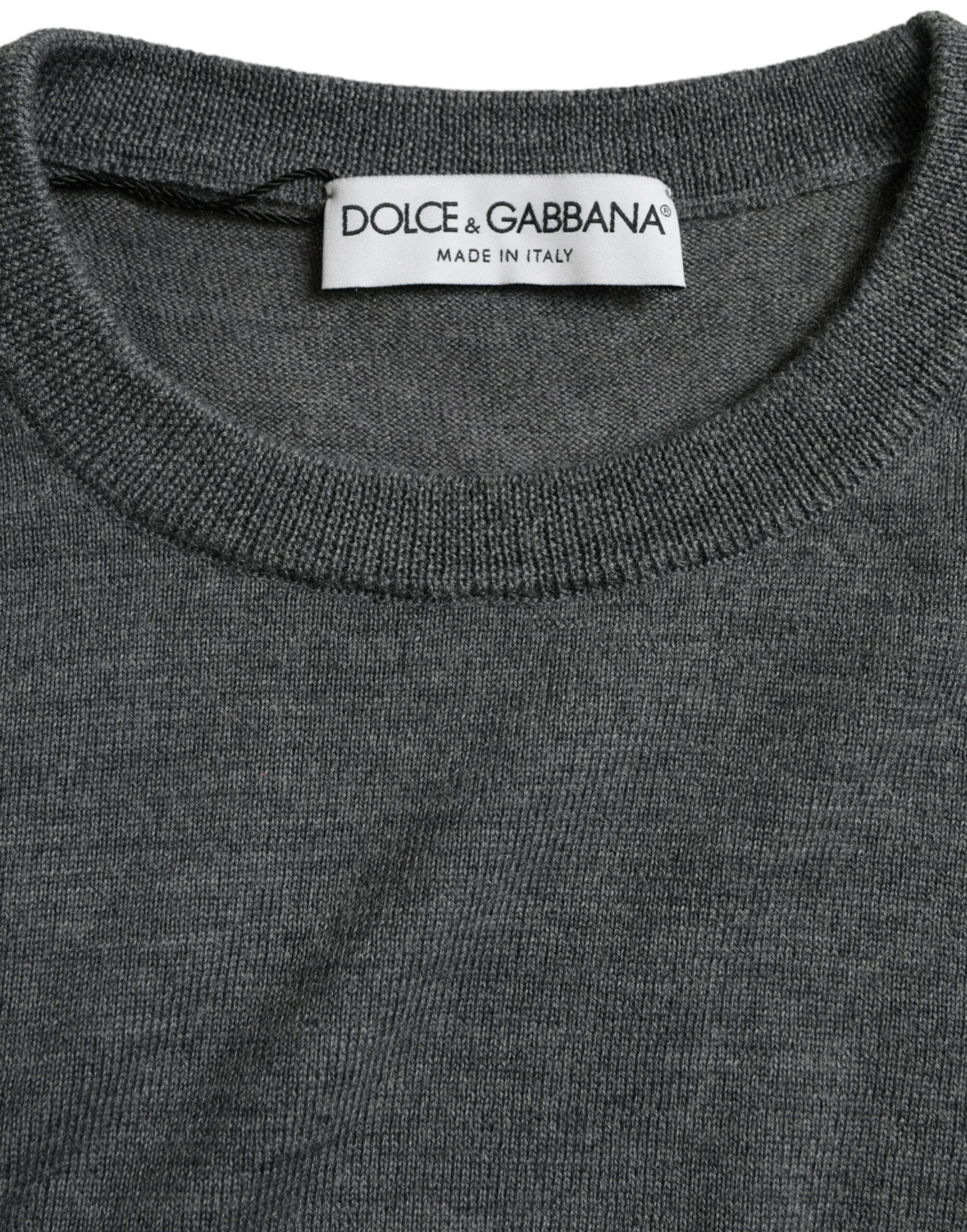 Dolce &amp; Gabbana Dark Gray Wool Crew Neck Pullover Sweater