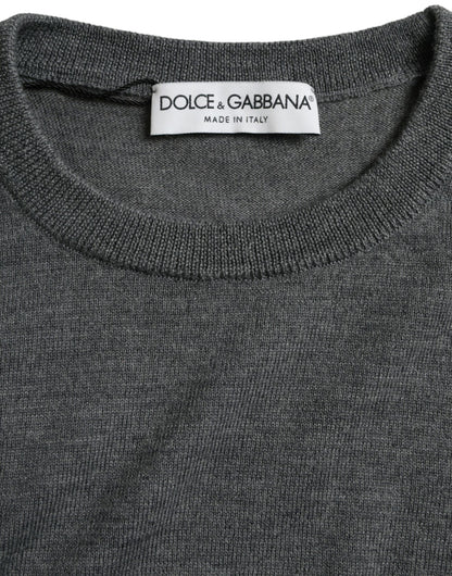 Dolce &amp; Gabbana Dark Gray Wool Crew Neck Pullover Sweater