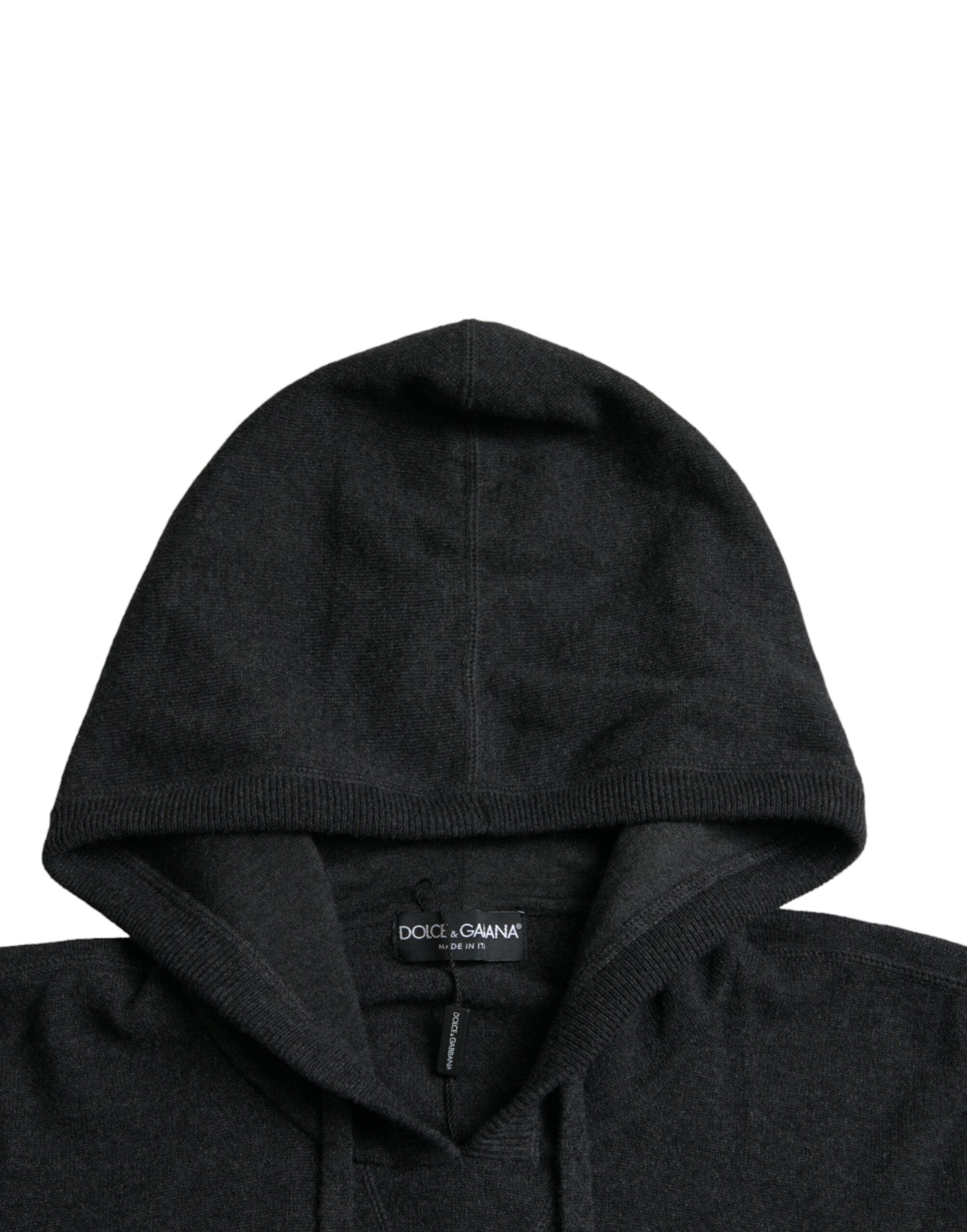 Dolce &amp; Gabbana Dark Gray Cashmere Hooded Pullover Sweater