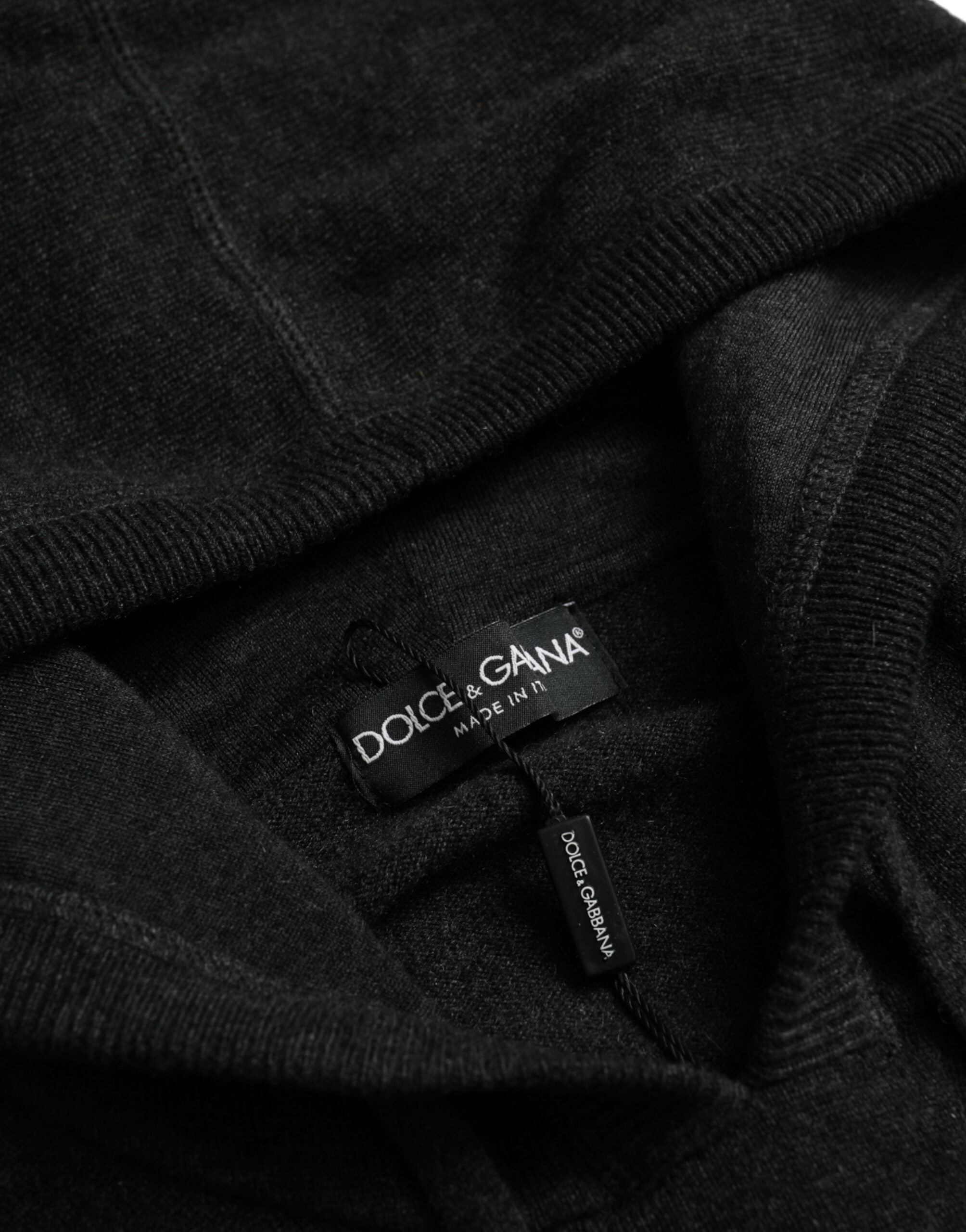 Dolce &amp; Gabbana Dark Gray Cashmere Hooded Pullover Sweater