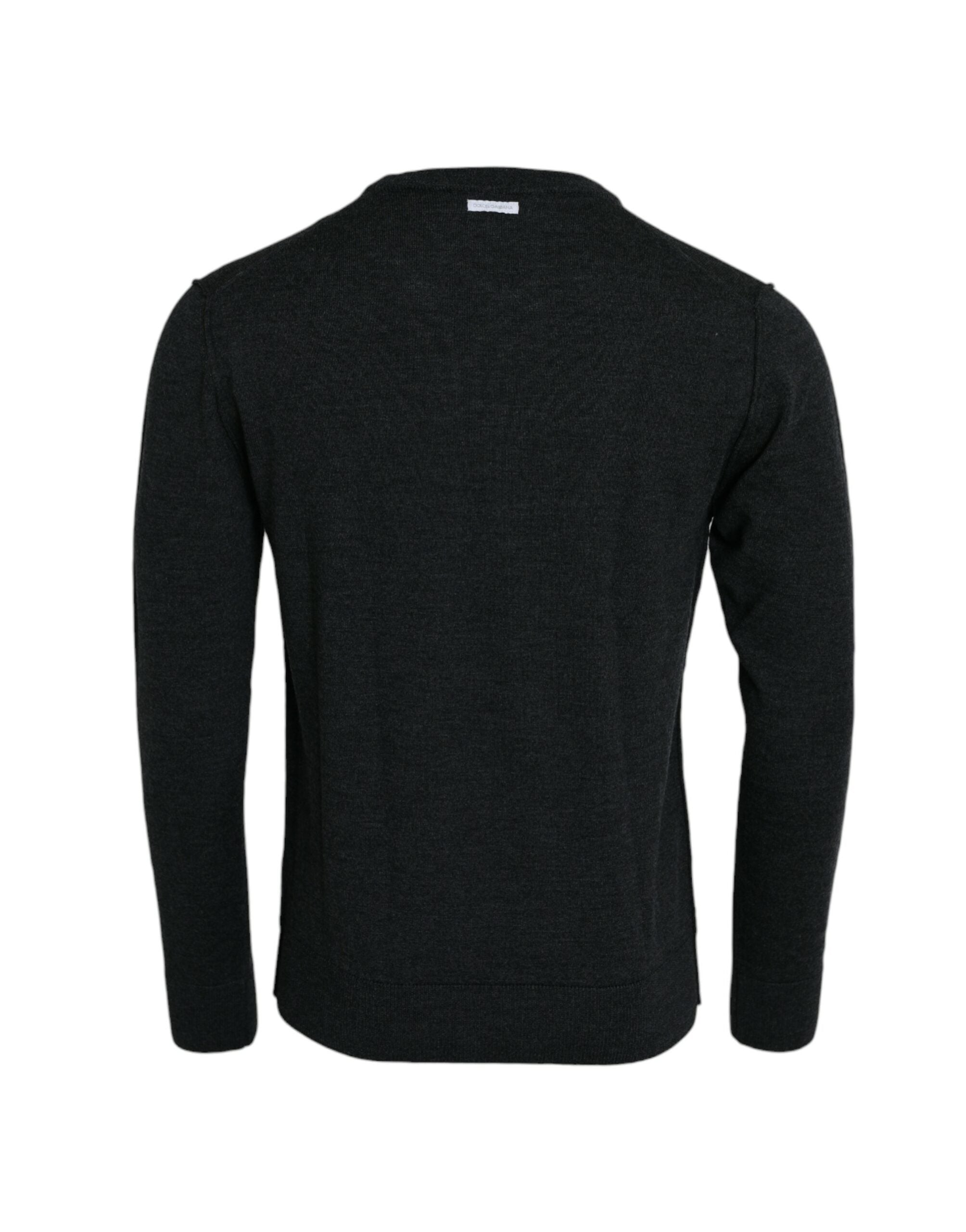 Dolce &amp; Gabbana Dark Gray Wool Crew Neck Pullover Sweater