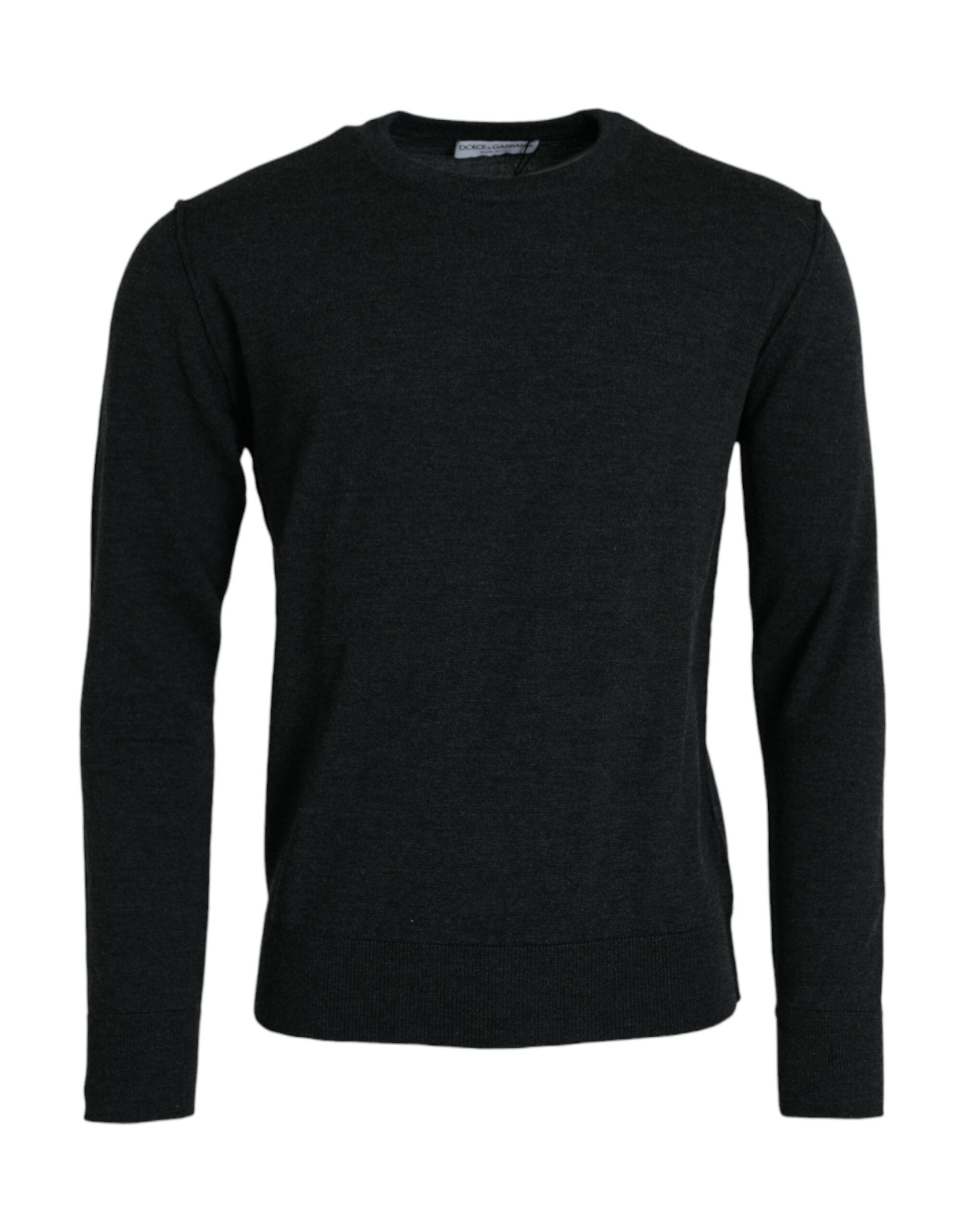 Dolce &amp; Gabbana Dark Gray Wool Crew Neck Pullover Sweater