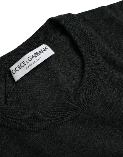 Dolce &amp; Gabbana Dark Gray Wool Crew Neck Pullover Sweater