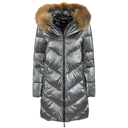 Imperfect Elegant Long Down Jacket with Eco-Fur Hood