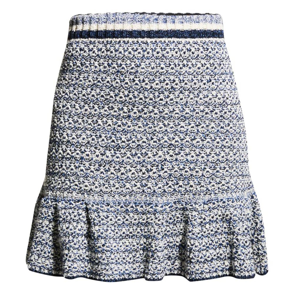 PINKO Elegant Jacquard Canvas Skirt in White &amp; Blue