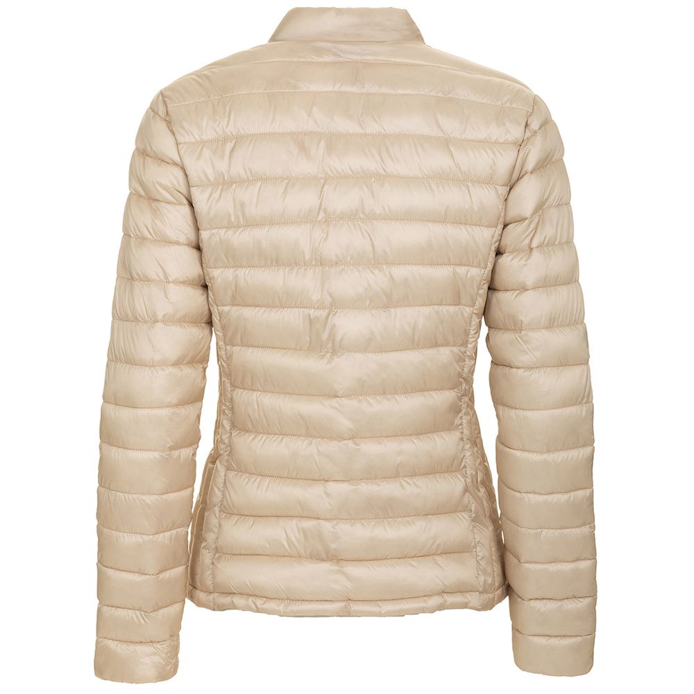 Fred Mello Chic Beige Short Nylon Down Jacket with Hidden Hood