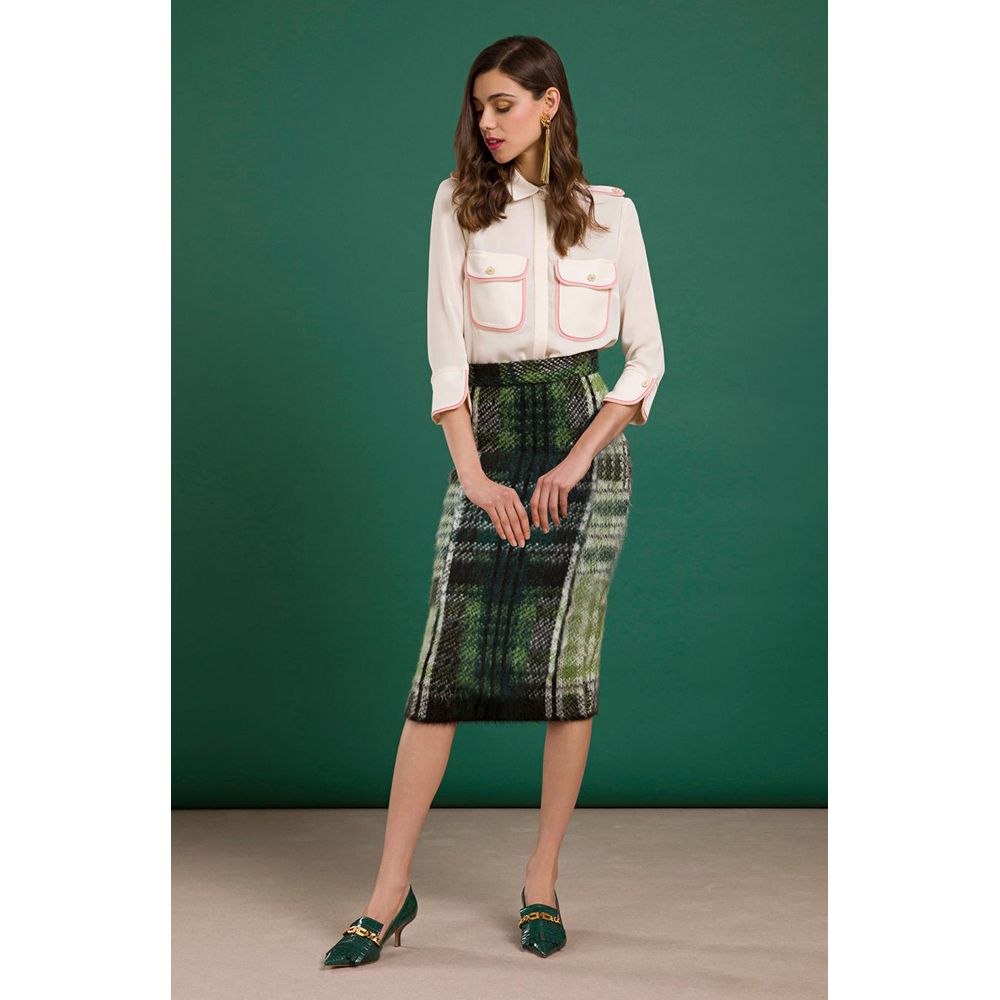 Elisabetta Franchi Chic Tartan Knit Skirt in Lush Green