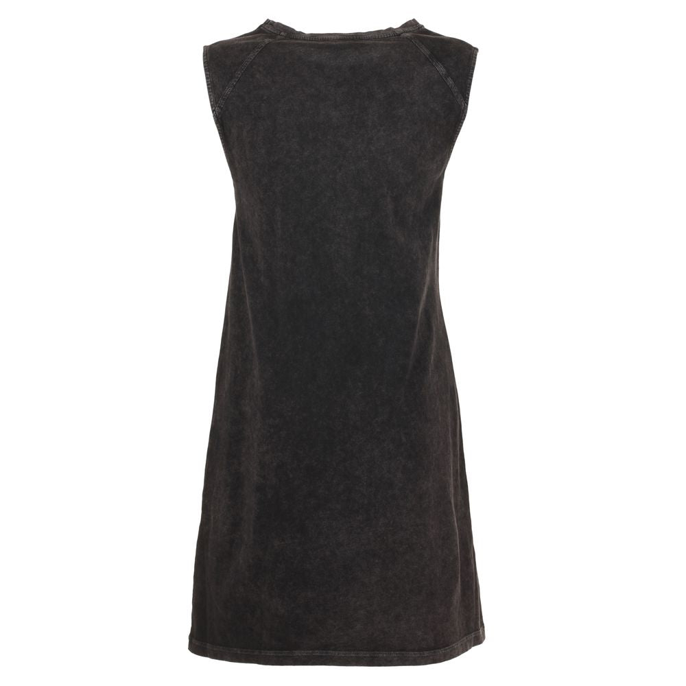 Imperfect Elegant Black Cotton Dress with Logo Detail