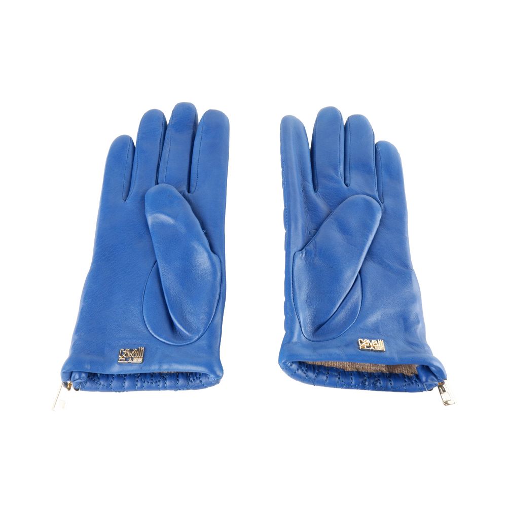 Cavalli Class Elegant Lambskin Leather Gloves in Captivating Blue