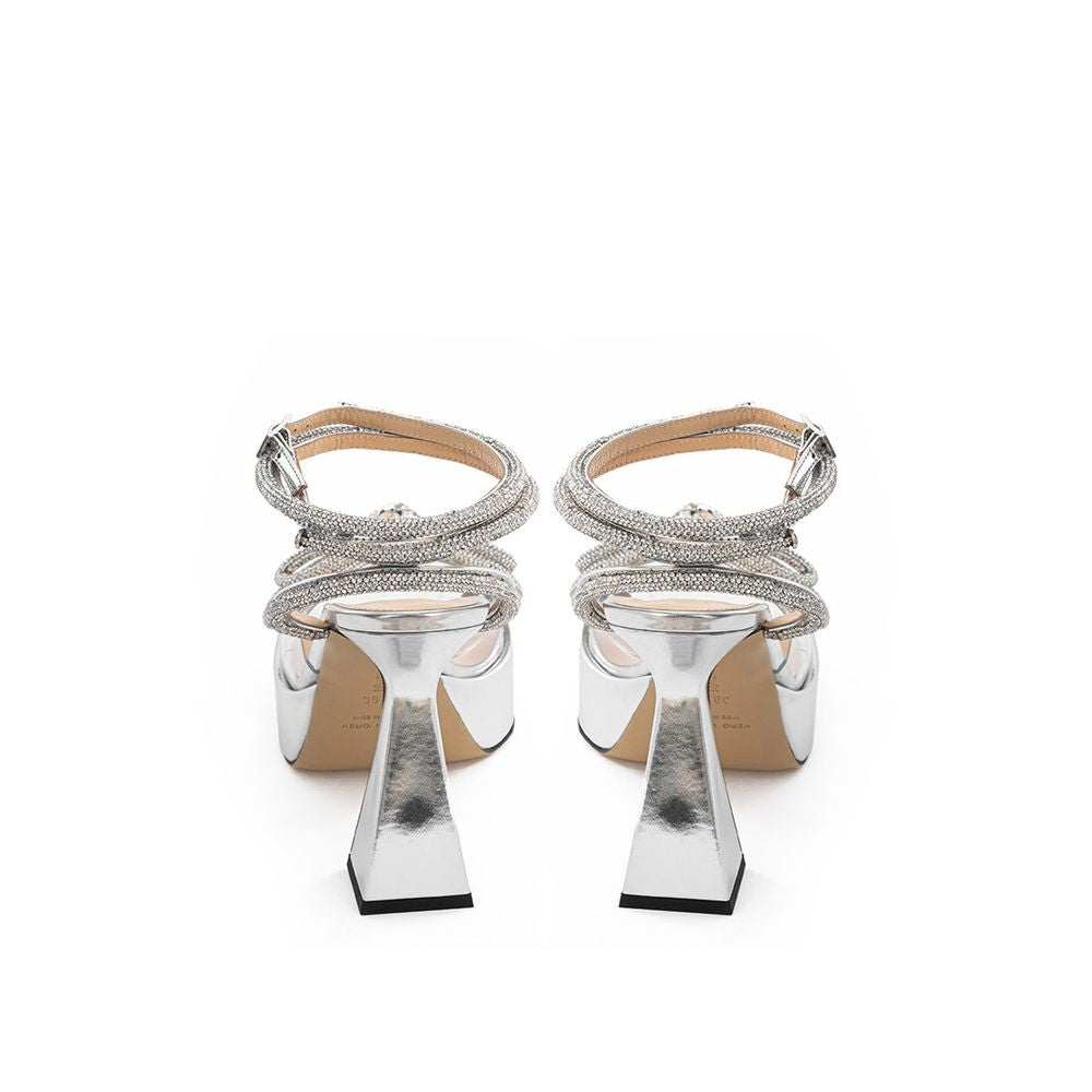 MACH &amp; MACH Elegant Silver Leather Platforms