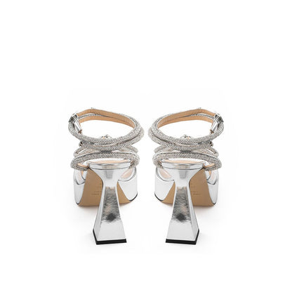 MACH &amp; MACH Elegant Silver Leather Platforms