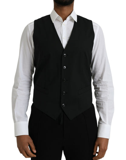 Dolce &amp; Gabbana Black Wool Formal Dress Waistcoat Vest