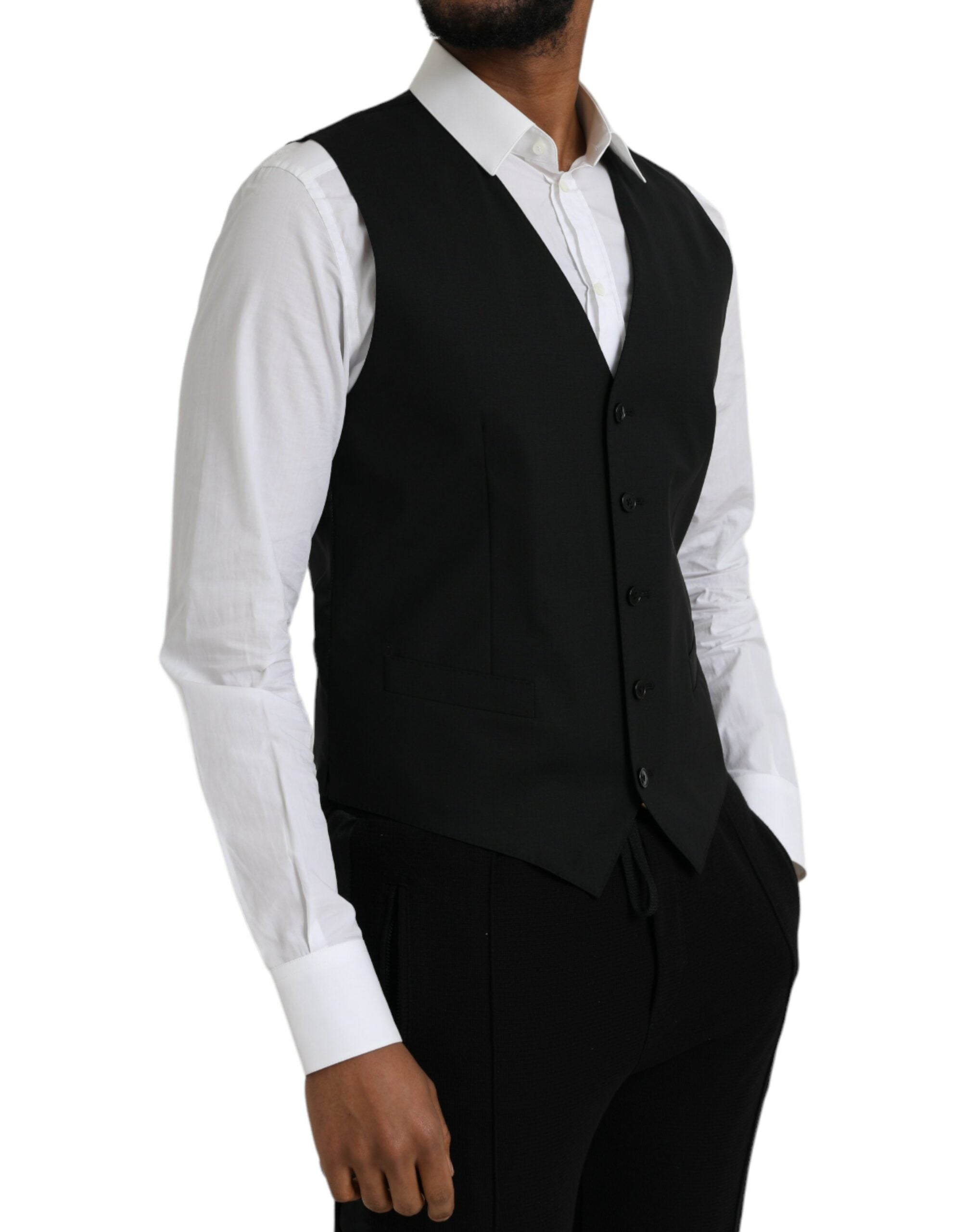 Dolce &amp; Gabbana Black Wool Formal Dress Waistcoat Vest