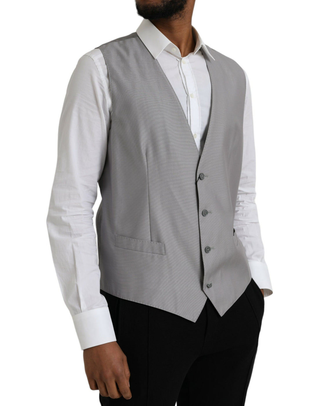 Dolce &amp; Gabbana Light Gray Wool Formal Dress Waistcoat Vest